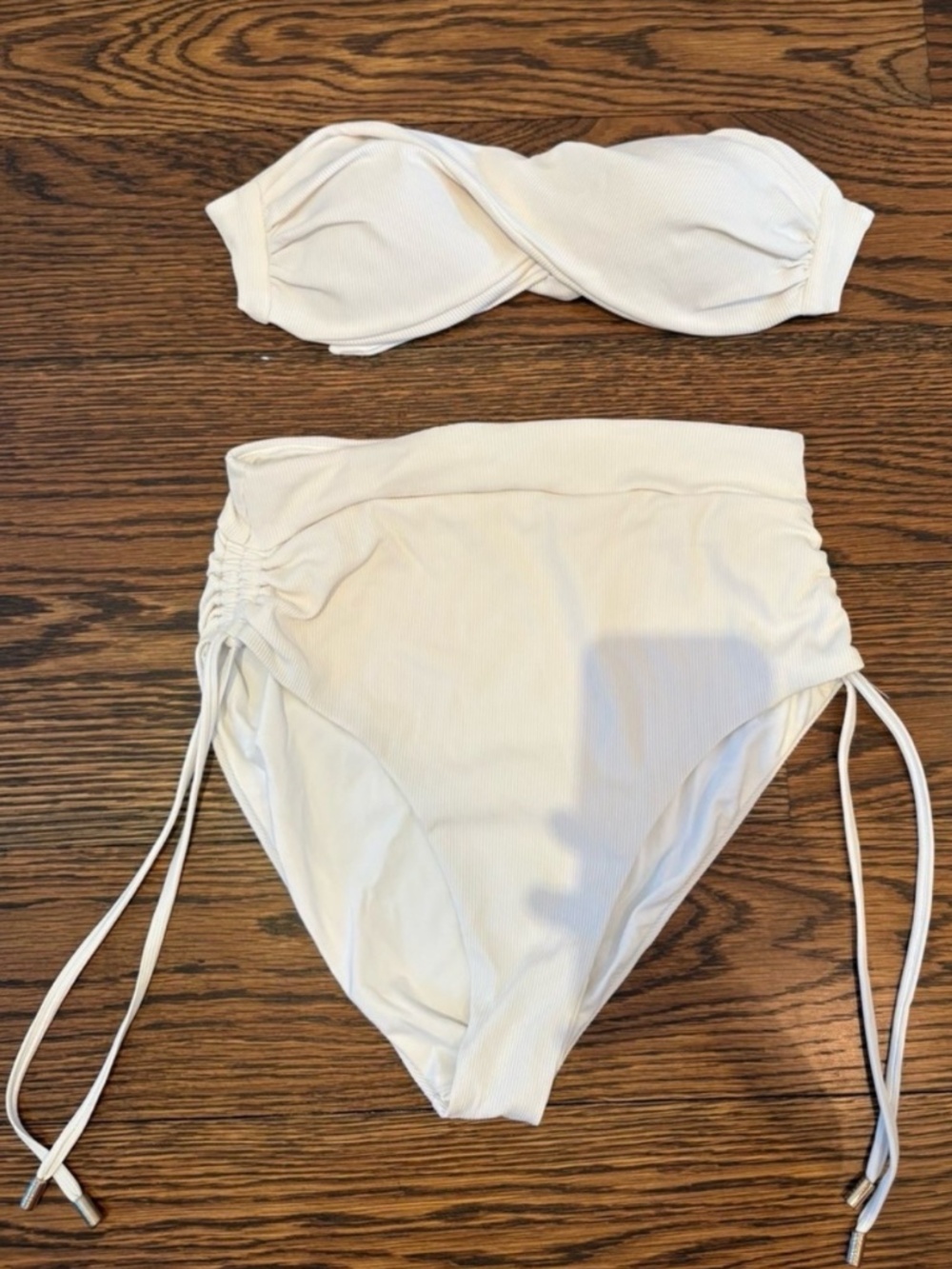 White Ribbed Bandeau Bikini